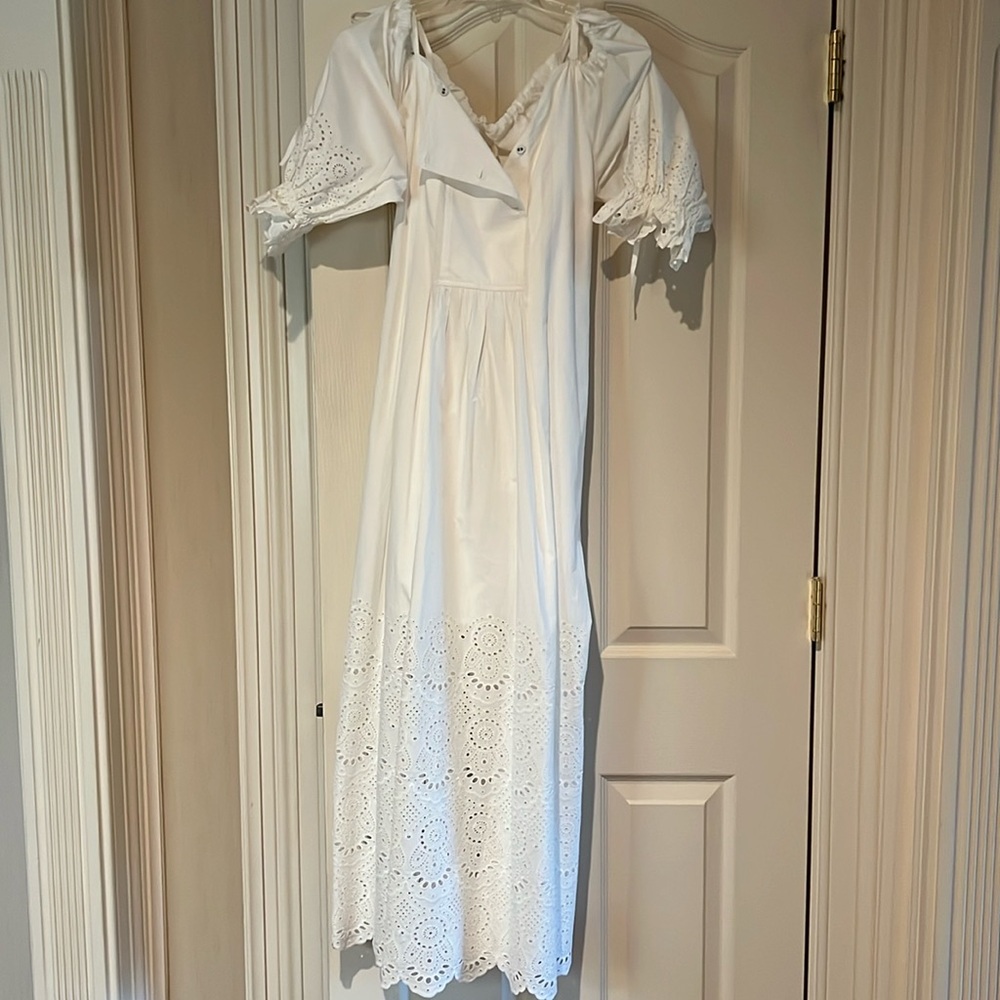 Ulla Johnson white eyelet off the shoulder maxi